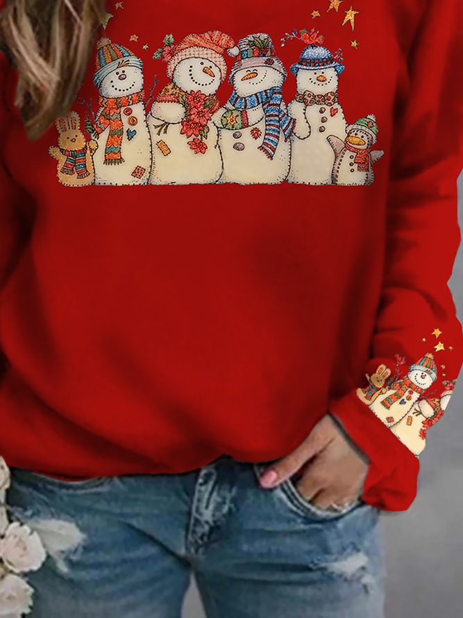 Christmas Snowman Casual Long Sleeve V neck T-Shirts & Tops