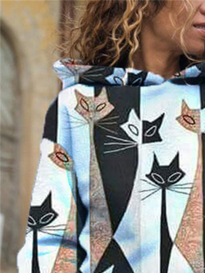Cat Hooded Cotton Blends Sweatshirts