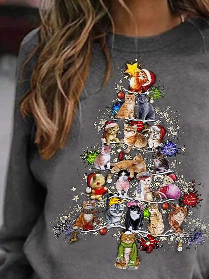 Women's Pullover Cat Graphic Christmas Daily Basic Hoodies Sweatshirtsss
