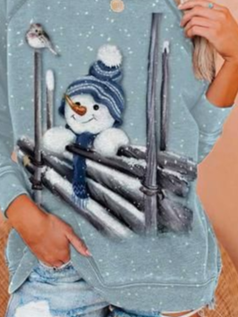 Cotton Blends Christmas Snowman Sweatshirts