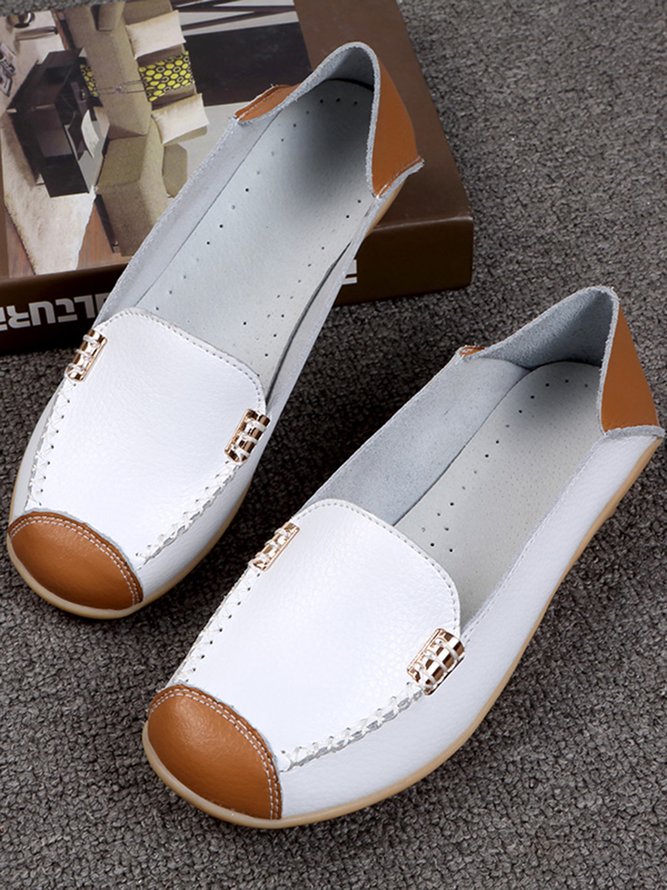 Simple Hand-sewn Metal Buckle Flat Shoes