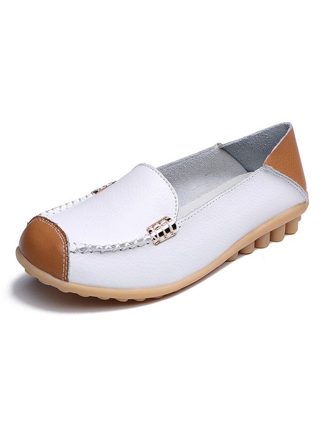 Simple Hand-sewn Metal Buckle Flat Shoes