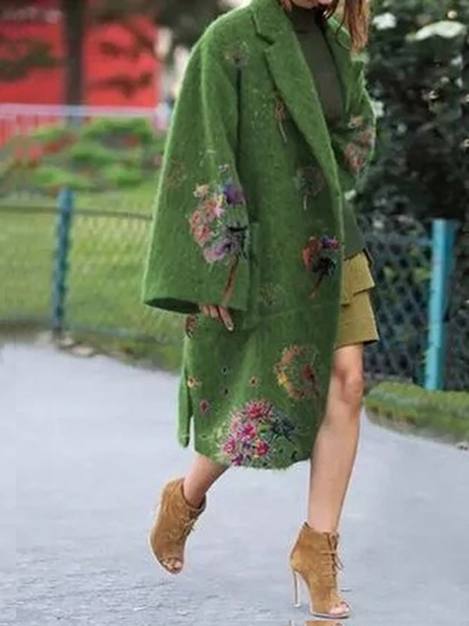 Long Sleeve Casual Lapel Floral Overcoat