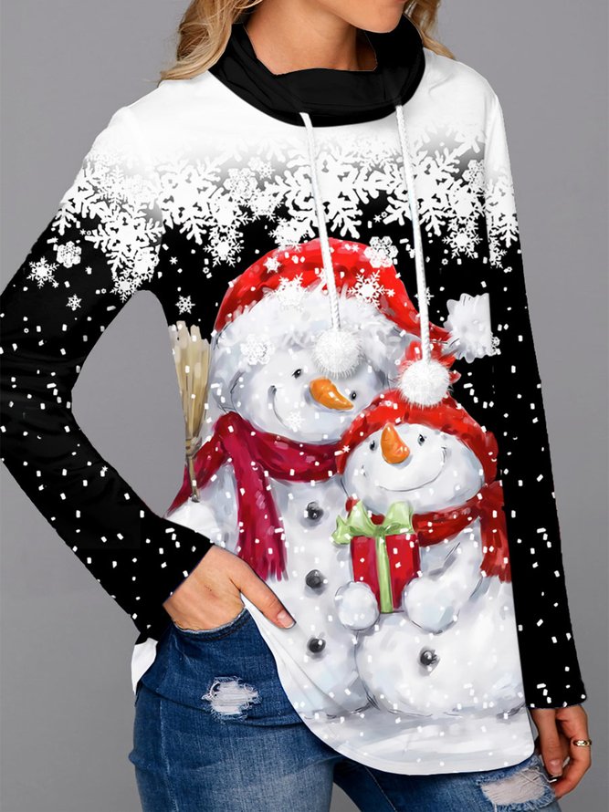 Cotton Blends Christmas Snowman Loosen Sweatshirtss