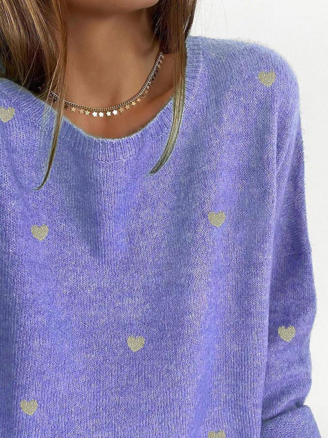 Holiday Print Round Neck Long Sleeve Casual Sweater