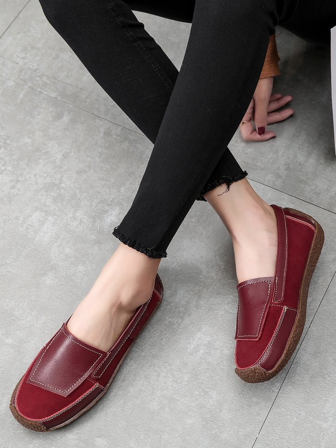 Cowhide Casual Stitching Flat Shoes