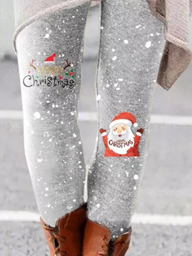 Women Skinny Christmas Snowman Cute Leggings Pants
