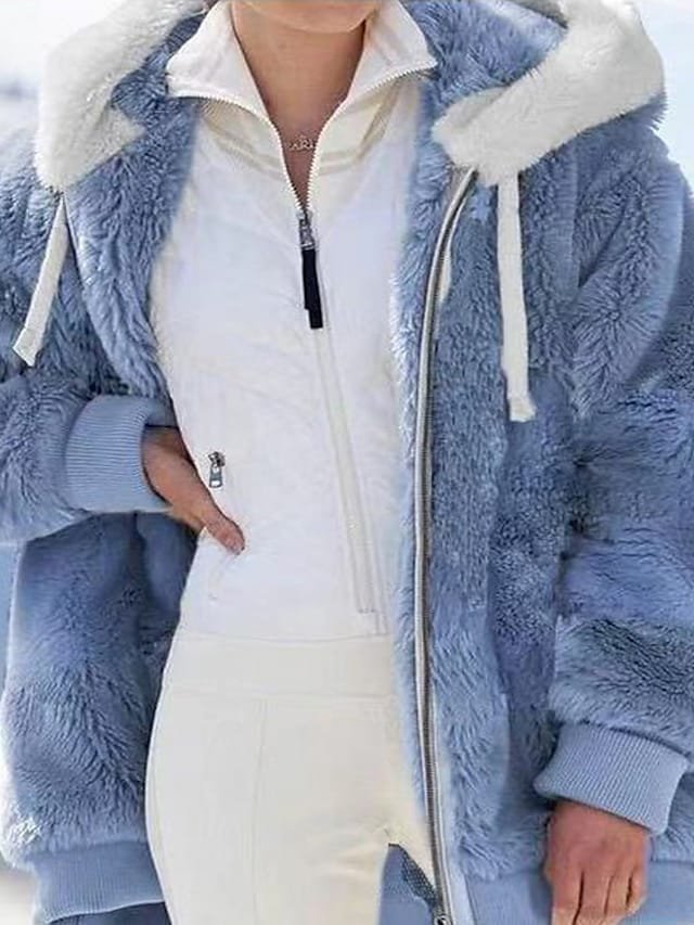 Women Long Sleeve Hooded Zipper Fur Coats