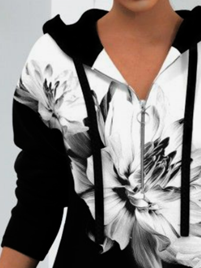 New V-neck elastic knitting elastic gradient flower zipper top women's sweater