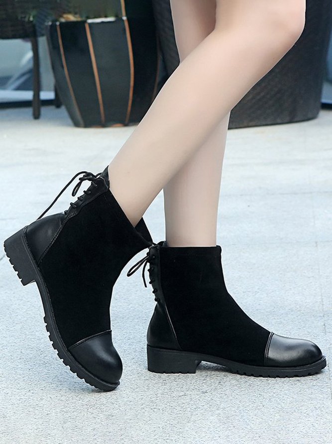 Simple Suede Stitching Lace-up Boots