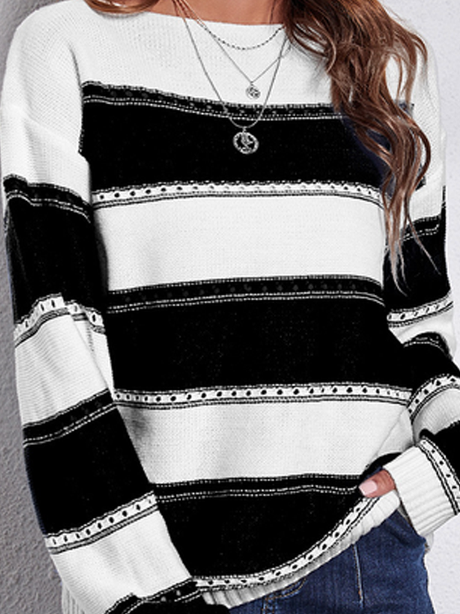 Household Daily Vintage Loosen Casual Striped Sweater