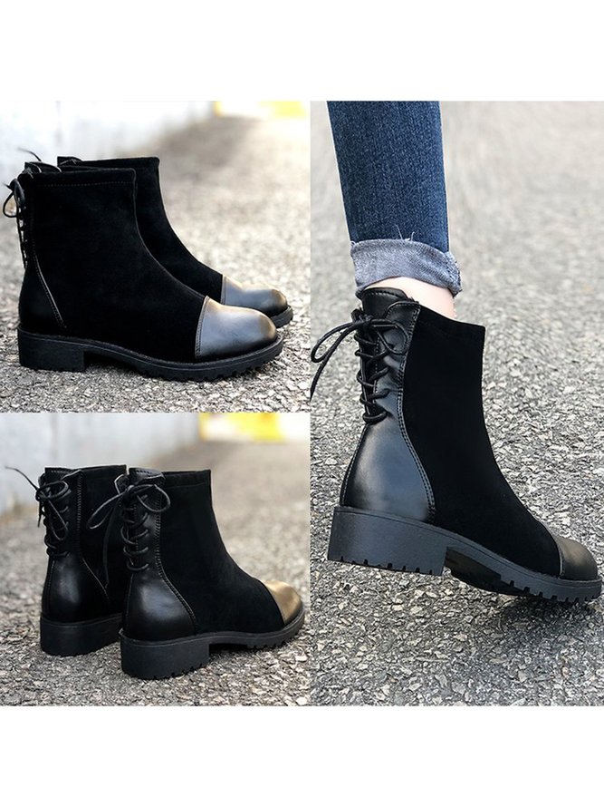 Simple Suede Stitching Lace-up Ankle Boots