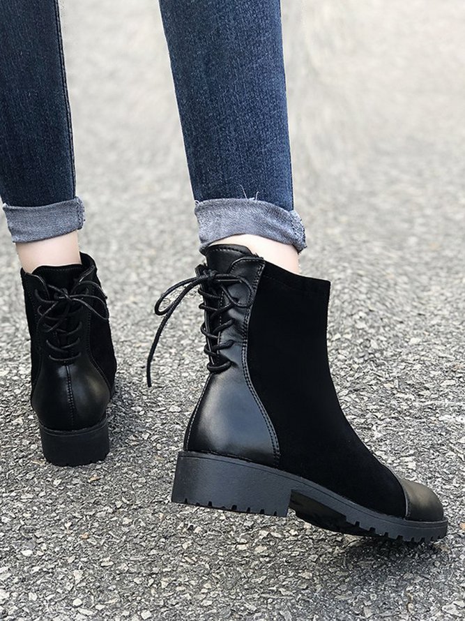Simple Suede Stitching Lace-up Ankle Boots
