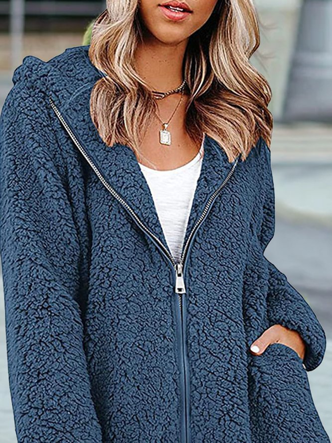 Casual Flannel Zipper Loose Outerwear