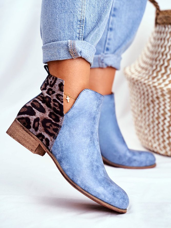 Casual Stitching Leopard Print Zipper Short Ankle Boots