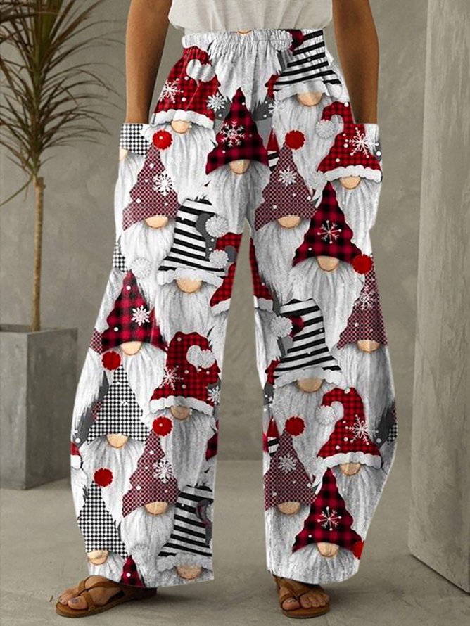 Christmas Style Printed Casual Stretch Waist Loose Wide-leg Trousers