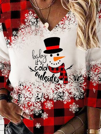 Women Hoodie Christmas Top Long Sleeve Party Christmas Snowman Print Sweatshirt Top