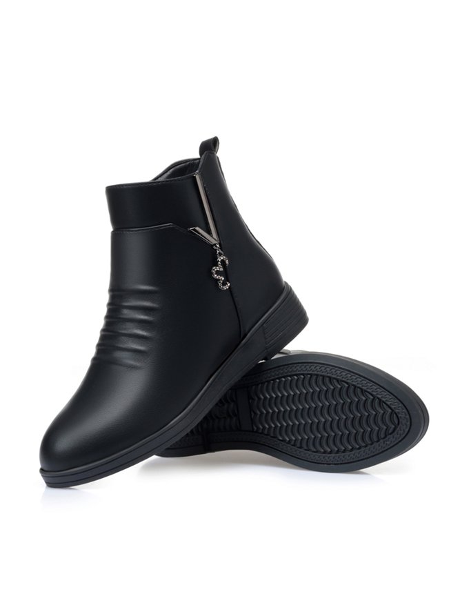 Rhinestone Metal Plus Velvet Zipper Warm Ankle Boots