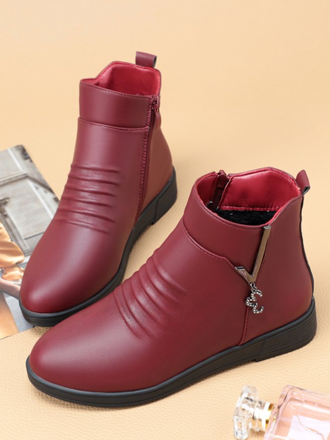 Rhinestone Metal Plus Velvet Zipper Warm Boots