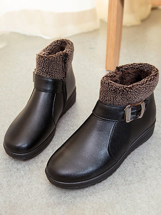 Simple Stitching Plus Velvet Zipper Ankle Boots