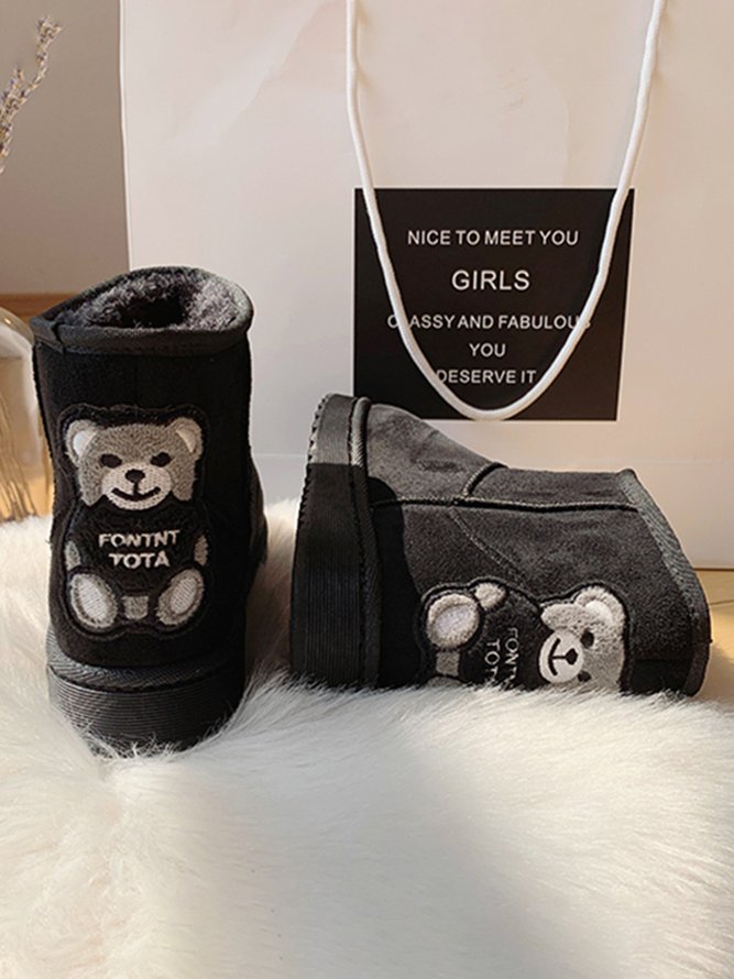 Simple Bear Plus Velvet Snow Boots