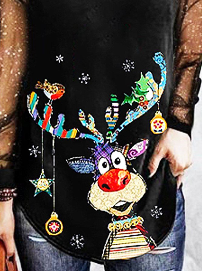 Party V Neck Christmas Deer Shirt & Top