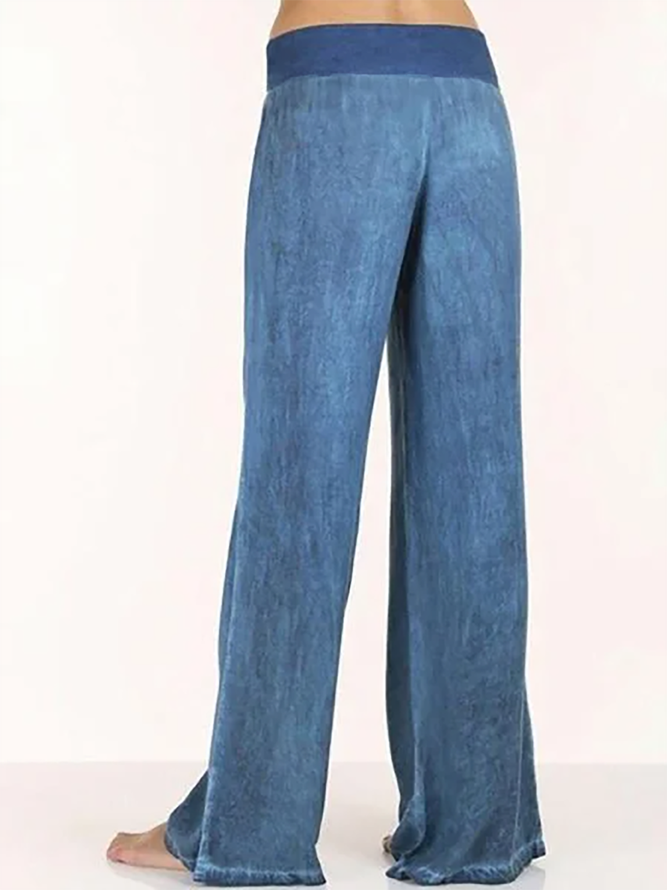 Women High Waist  Basic Solid Casual Pants Denim Trousers