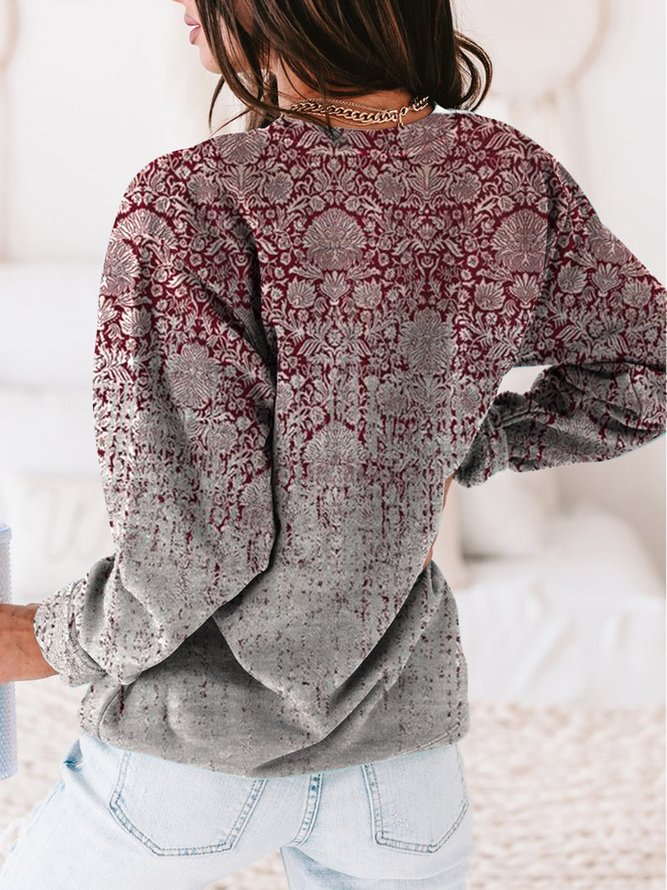 Women's Hot-Print Gradient O Neck Long Sleeve Loose Sweatshirts