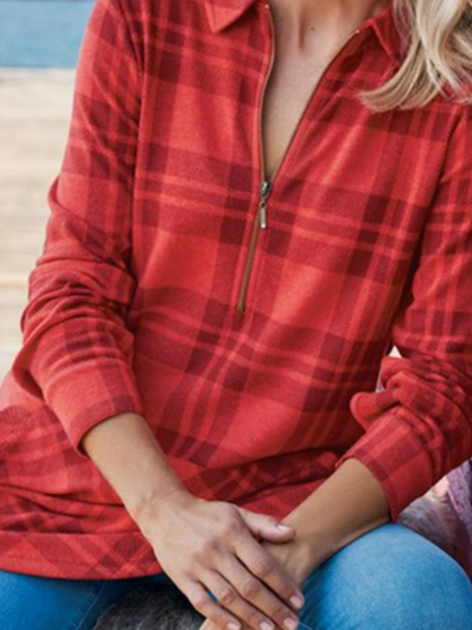 V Neck Casual Loose Grid Shirt & Top
