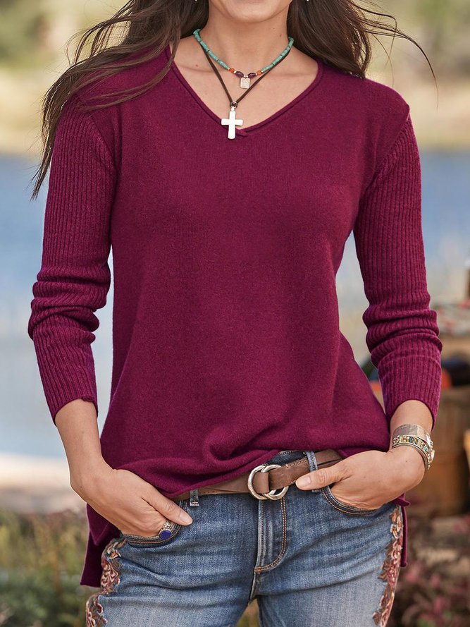 V Neck Basics Long Sleeve Sweater