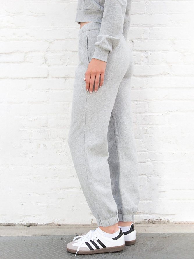 Gray Casual Daily Sports Elastic Waist Solid SweatPants
