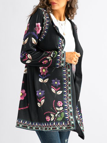 Cotton blended long sleeve printed cardigan coat