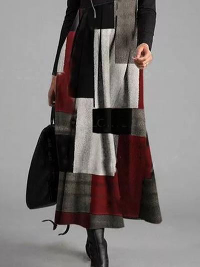 Hooded Geometric Color Block Cotton Blends Midi Dresses