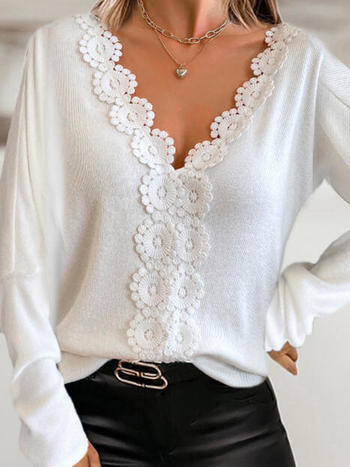 Lace Simple Cotton Blends Shirts & Tops