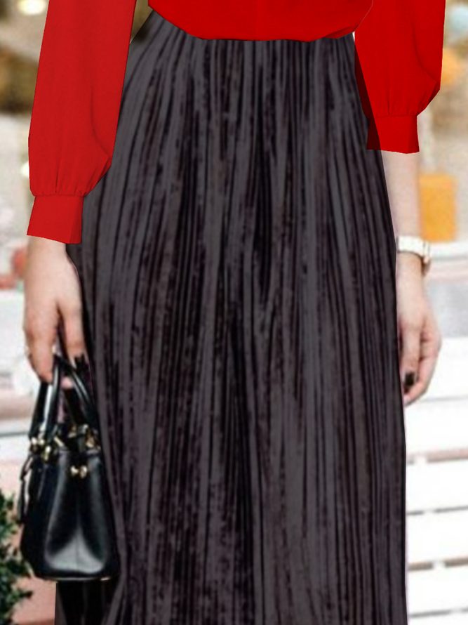 Gorgeous velvet Korean velvet plain color patterned pleated medium length skirt