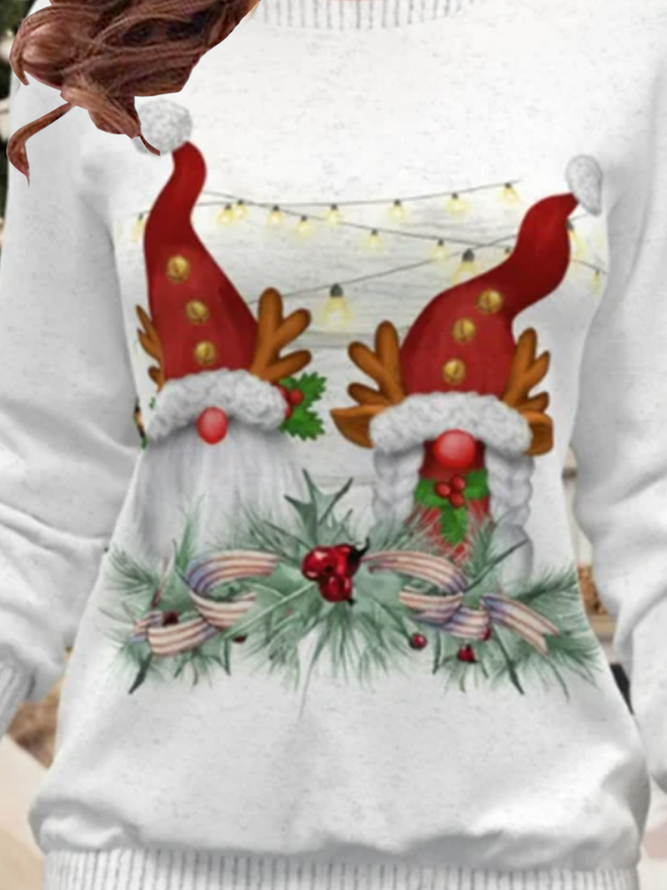 New long sleeve round neck elastic knitted top sweater women's Christmas Snowman print