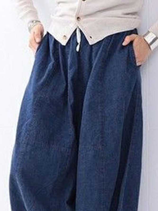Casual Cotton Blends Plain Pants