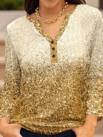Henley Tops Gold gradient highlight button cardigan top