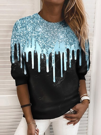 Round Neck Casual Color Block Abstract Sweatshirt