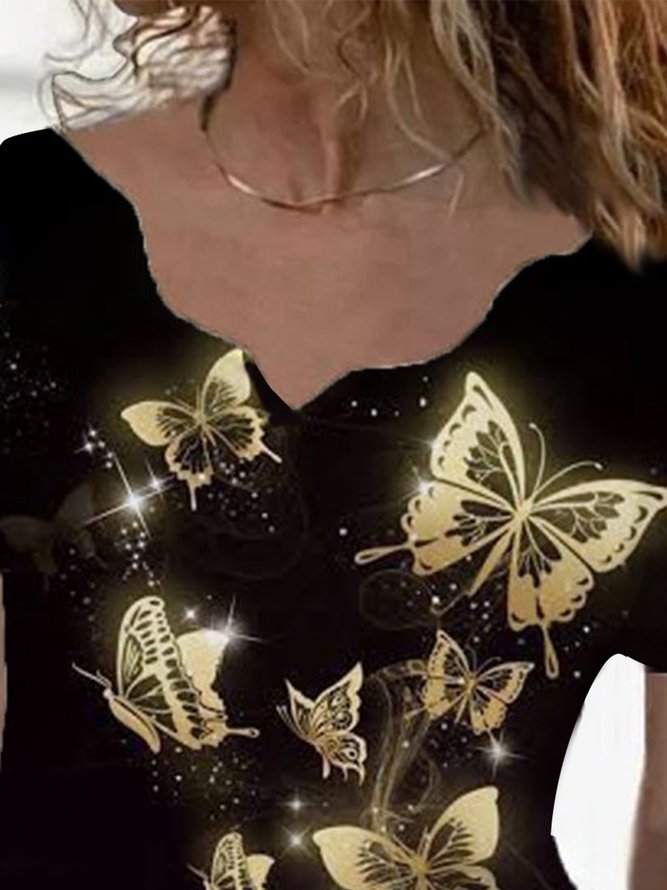 Ladies Short-sleeved Cotton Bronzing Butterfly T-shirt