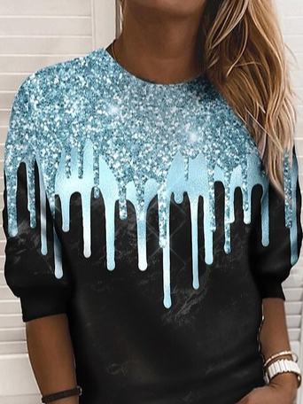 Round Neck Casual Color Block Abstract Sweatshirt