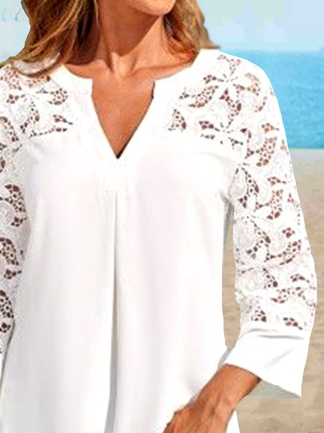Frill Sleeve Regular Fit V Neck Blouse