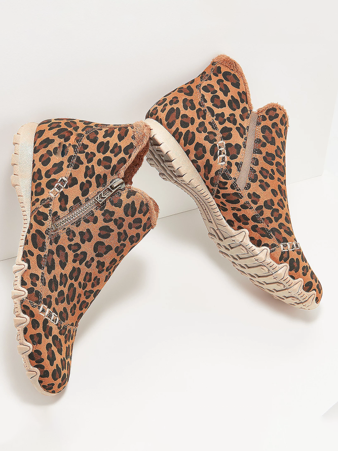 Casual Leopard Print Stitching Zipper Ankle Boots