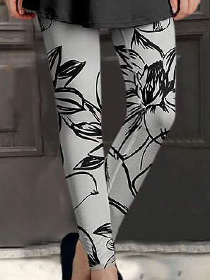 Floral Printed Elastic waist Basics Skinny Long Pants