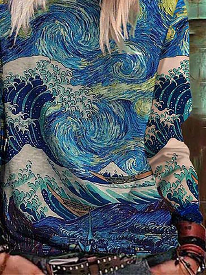 Landscape Printed Long Sleeve Round-neck Sweatshirt