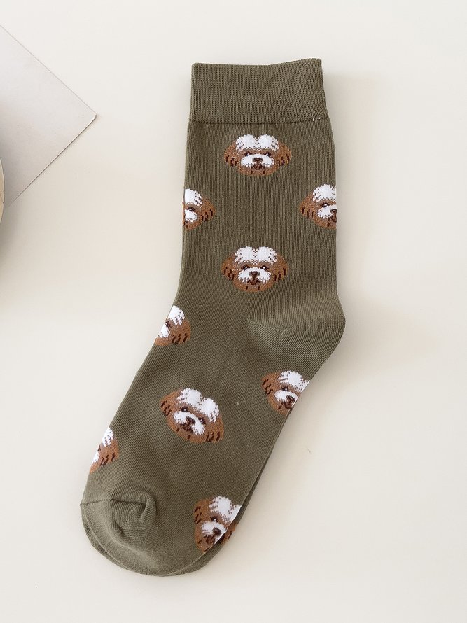 5 Pairs Set Animal Socks Printed Dog Socks