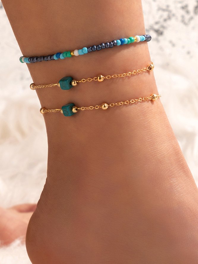 Color Rice Beads Turquoise Anklet