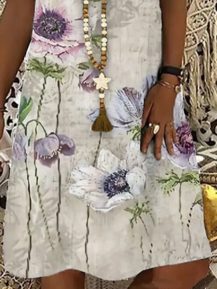 Cotton Blends Floral Vacation Weaving Dress