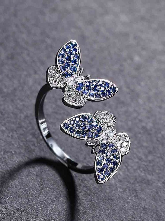 Adjustable Zircon Inlaid Butterfly Ring
