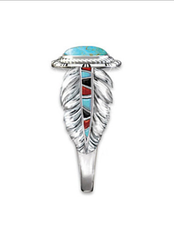 Inlaid Turquoise Eagle Feather Ring